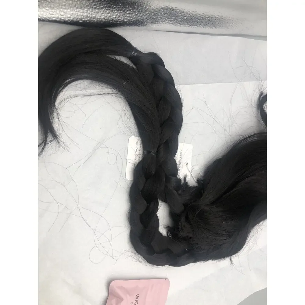 Long Wig with Bangs Hairpiece Synthetic Braided Cosplay Wig Halloween Black READ